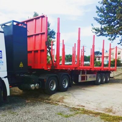 80T platbed hout- of houtloader Halve aanhangwagen met zijkolommen Mechanische ophanging