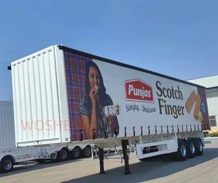 Wosheng 3 Assen 40FT 45FT PVC Tarpaulin Side Curtain Semi Trailer met Suspension System