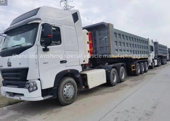 Truck Trailer Wosheng 3 Assen Hydraulische achterste dump tipper Semi Truck Tipping Trailers