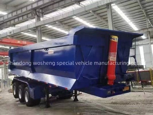 Q345B / T700 Staal hoofdbalk 3 assen Blauwe Hydraulische achterste Dump Semi-trailer voor Wosheng