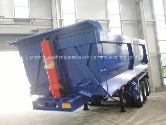 Q345B / T700 Staal hoofdbalk 3 assen Blauwe Hydraulische achterste Dump Semi-trailer voor Wosheng