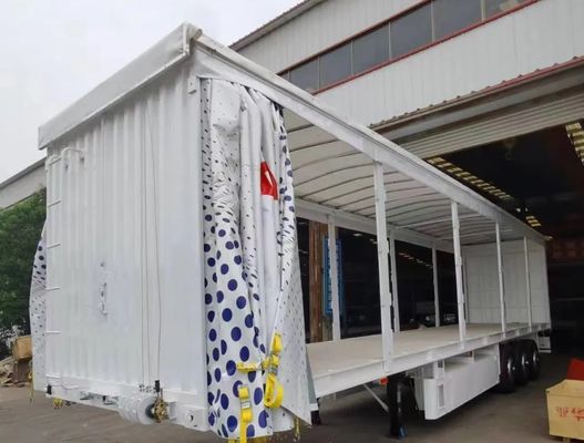 Tri-axel 40ft 45ft gordijn zijkant zeilplaten stof half-trailer voor dranken en groenten