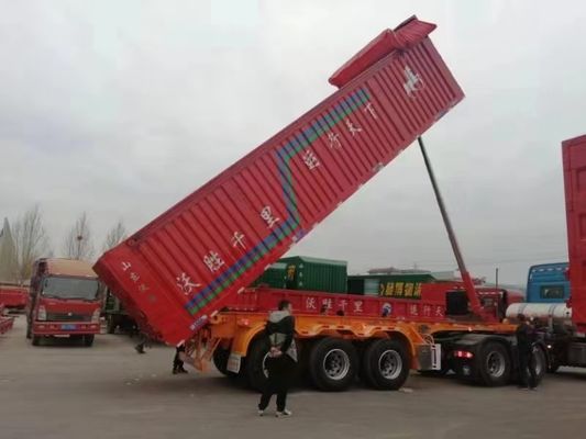 4 assen Hydraulische achterste dumpper truck Halve aanhangwagen voor het vervoer van zware steen
