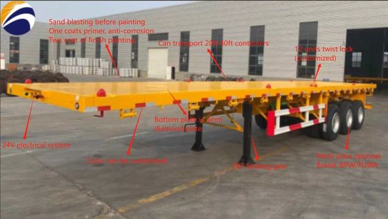 Vervoerscontainer Vlakbed Halve aanhangwagen met 12 sets Twist Lock en 0 ton maximale lading