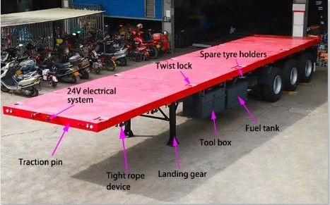 Transport van zwaar materieel 3/4/5 Assen Platbed Semi-trailer met 12 Twist-Lock-eenheden