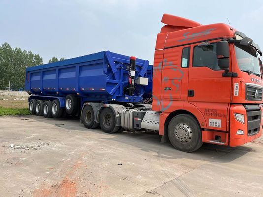 Achterste dump-stijl Hydraulische U-type eindverwijzer Semi-truck aanhangwagen vooras Lift 4 as