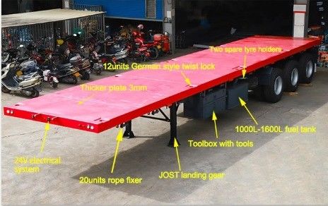 Rood Mechanische ophanging 3 As 4 As 20FT 40FT 45FT Container Flatbed Semi Trailer