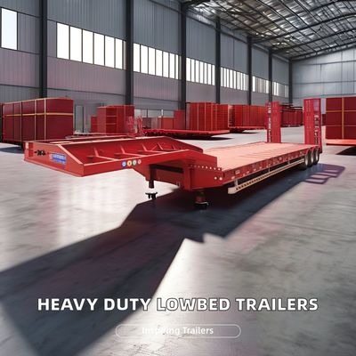 Een professionele zware halve aanhangwagen met drie assen en vier assen, maximale lading 30000 kg.