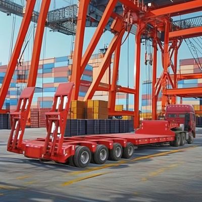Aanbestedingsvereiste Halve aanhangwagen Rode laagbed aanhangwagen 3 as laagbed laadmachine 60 ton Lowboy