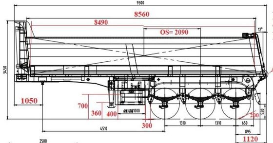 40-80 ton achterdump-half-aanhanger met Q345B/T700 staal hoofdstraal en weinig onderhoud