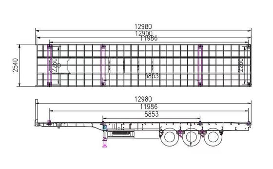 Flatbed Container Semi Trailer 40FT 45FT 48FT Rim 9.00-22.5 optionele 12400*2610*1550mm