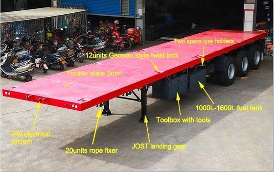 Flatbed Container Semi Trailer 40FT 45FT 48FT Rim 9.00-22.5 optionele 12400*2610*1550mm