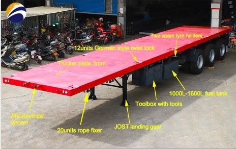 40ft platbedcontainer platbedhalve trailer met 2&quot; of 3,5&quot; King Pin en 3 of 4 assen