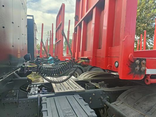 80T platbed hout- of houtloader Halve aanhangwagen met zijkolommen Mechanische ophanging