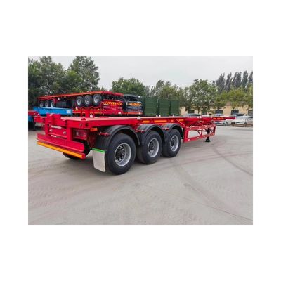 50T 3 axelcontainer skelet half-trailer met 9.0-20 * 12pcs 90 Rim in rood en geel