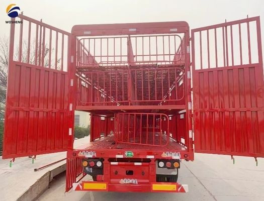 Hoofdbalk Q345B/T700 Halve aanhangwagen met hoog hek voor het vervoer van vee en koeien