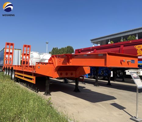 Semi-trailer met laag bed 60-100 ton met 4 assen voor het vervoer van zware vrachtwagens en aanhangwagens