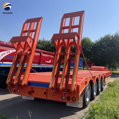 Semi-trailer met laag bed 60-100 ton met 4 assen voor het vervoer van zware vrachtwagens en aanhangwagens