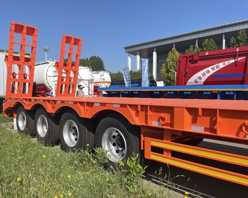 Semi-trailer met laag bed 60-100 ton met 4 assen voor het vervoer van zware vrachtwagens en aanhangwagens