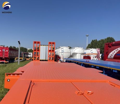 Semi-trailer met laag bed 60-100 ton met 4 assen voor het vervoer van zware vrachtwagens en aanhangwagens