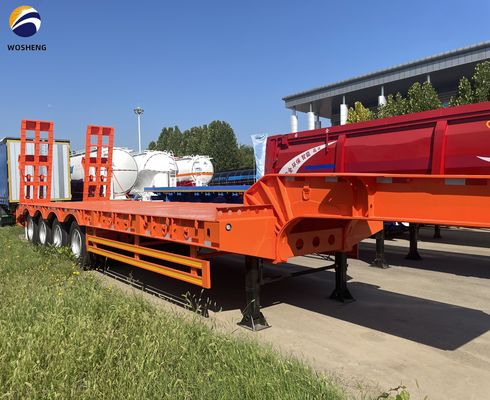 Semi-trailer met laag bed 60-100 ton met 4 assen voor het vervoer van zware vrachtwagens en aanhangwagens