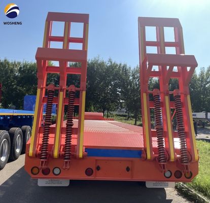 Semi-trailer met laag bed 60-100 ton met 4 assen voor het vervoer van zware vrachtwagens en aanhangwagens